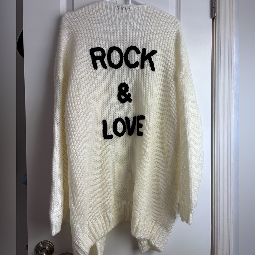 Cream Graphic Knit Sweater Cardigan - ROCK & LOVE